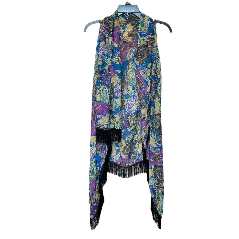 Lavello Cardigan Vest Open Front Paisley Fringe Boho Gypsy Cottage Fairy Coverup